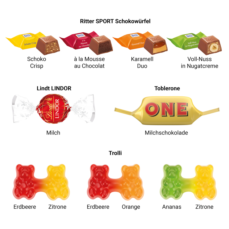 Adventskalender Eco L, Ritter SPORT Schokowürfel