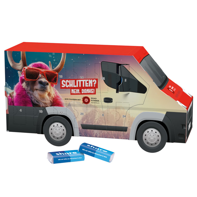 Adventskalender Transporter, share Schokotäfelchen