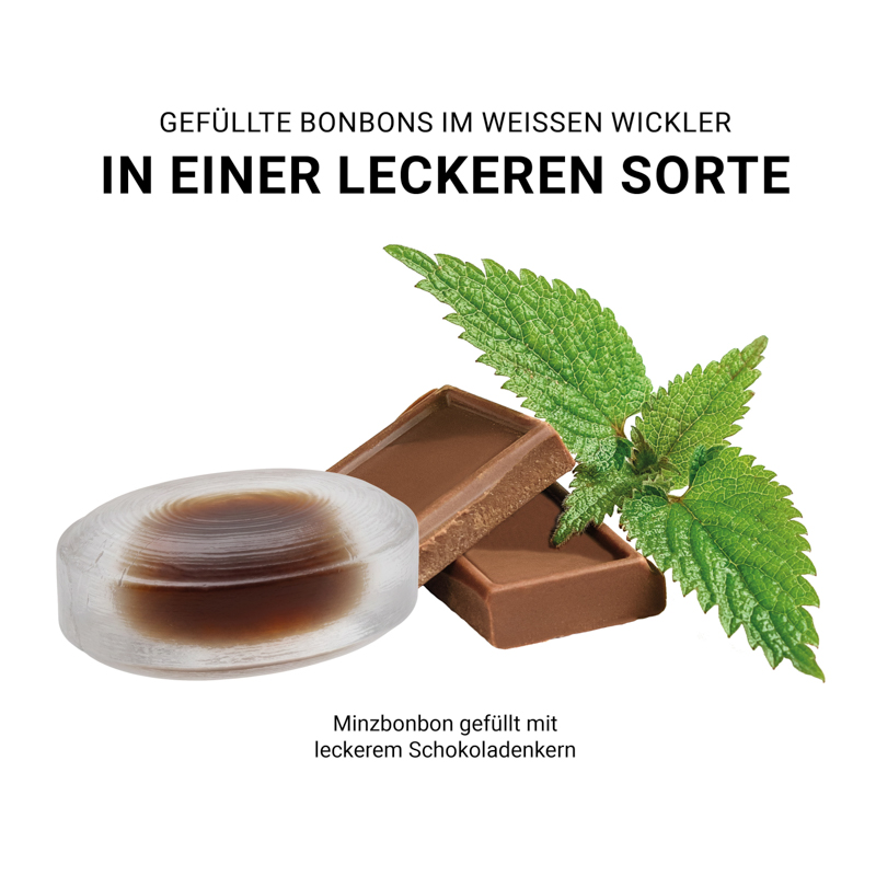 Schoko-Minz Bonbon im weißen, kompostierbaren Wickler
