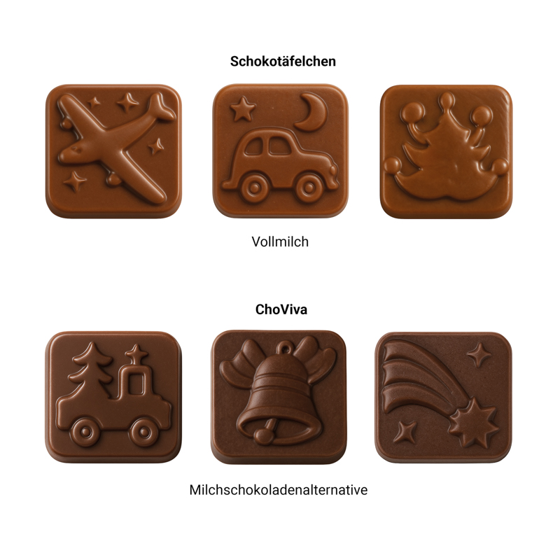 Classic Tisch Adventskalender, Blister gefüllt mit kakaofreier Schokoladen-Alternative