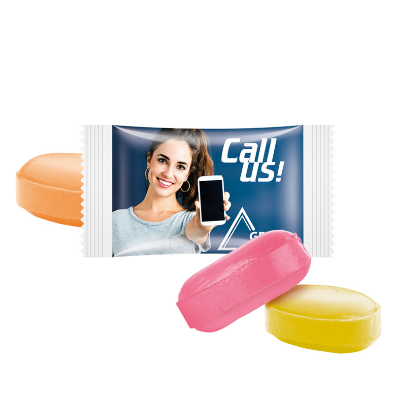 Fruchtmix Bonbon im weißen Flowpack