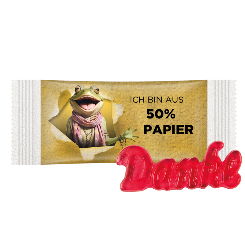 Trolli Fruchtgummi „Danke“, Folie mit ca. 50 % Papieranteil, weiß