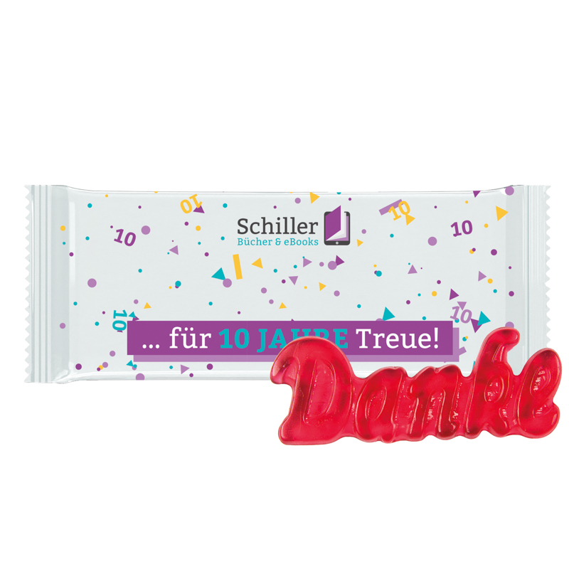 Trolli Fruchtgummi „Danke“, Folie weiß
