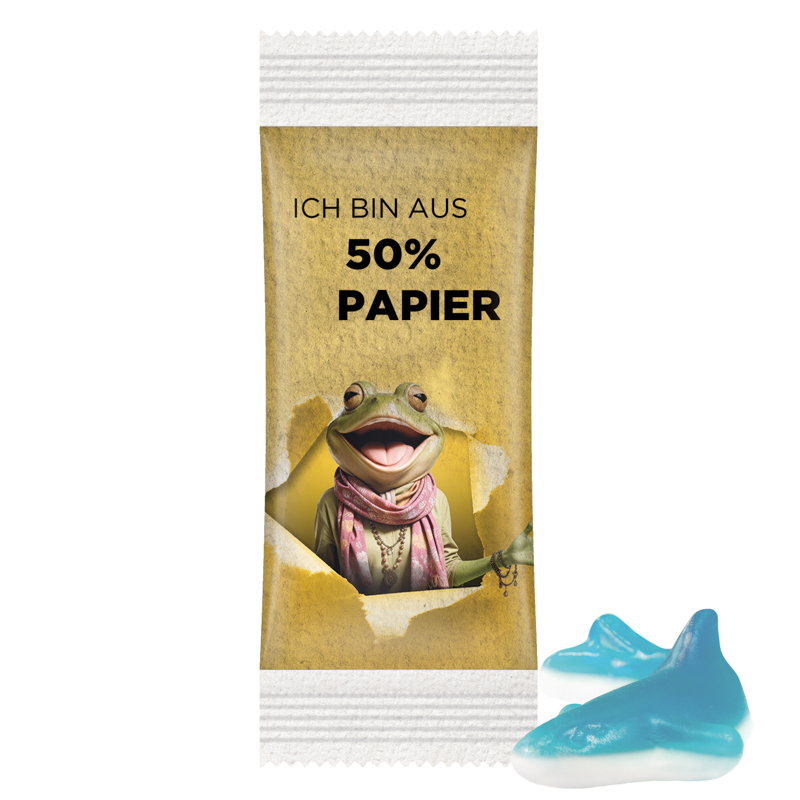 Trolli Fruchtgummi „Hai“, Papierfolie weiß