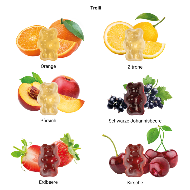 Minitüte 15 g, kompostierbare Folie weiß, Trolli Fruchtgummibären, 30 % Fruchtsaftqualität Exquisit