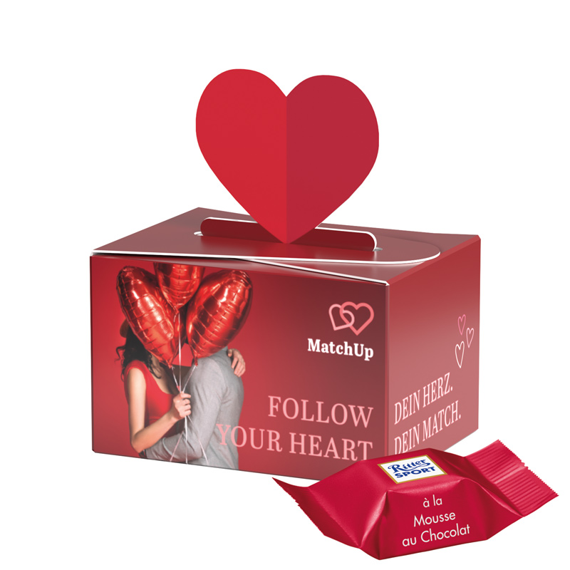 Geschenkbox Mini Herz, Ritter SPORT Schokowürfel Mousse au Chocolate