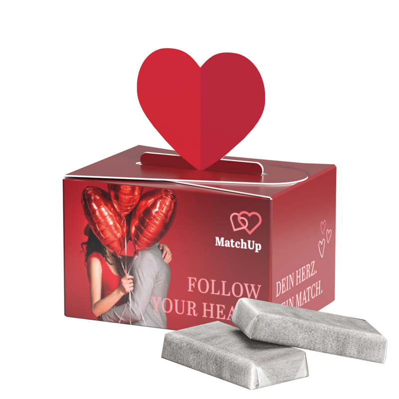 Geschenkbox Mini Herz, Alpenmilch Schokotäfelchen