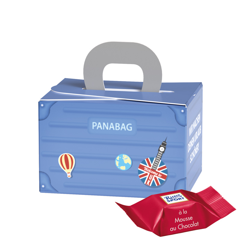 Geschenkbox Mini Koffer, Ritter SPORT Schokowürfel Mousse au Chocolate