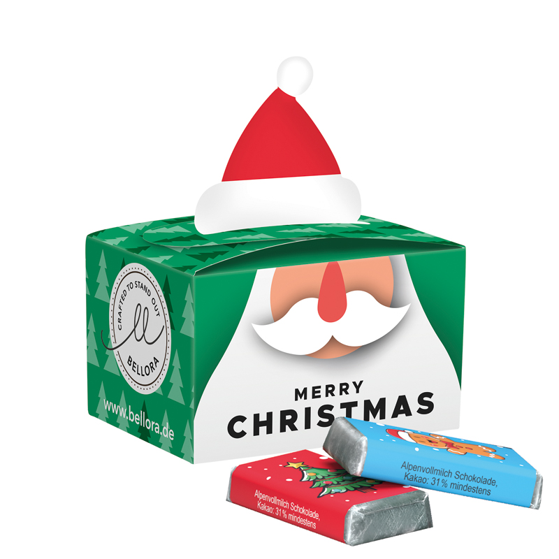 Geschenkbox Mini Weihnachtsmütze, Alpenmilch-Schokotäfelchen