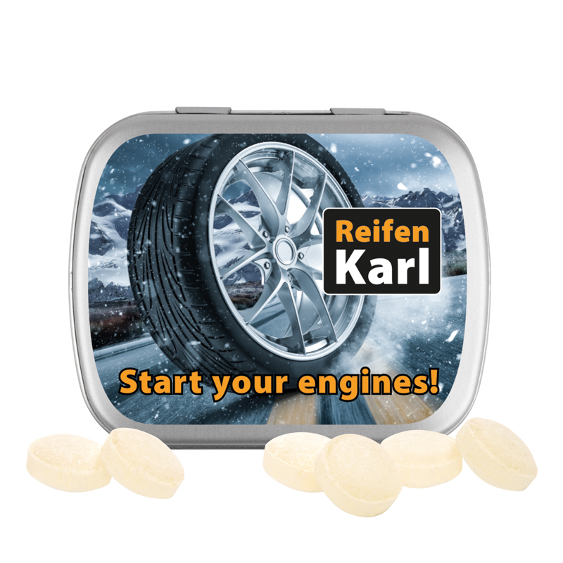 Klappdose, matt-silber, Mini Bonbons Japanische Minze