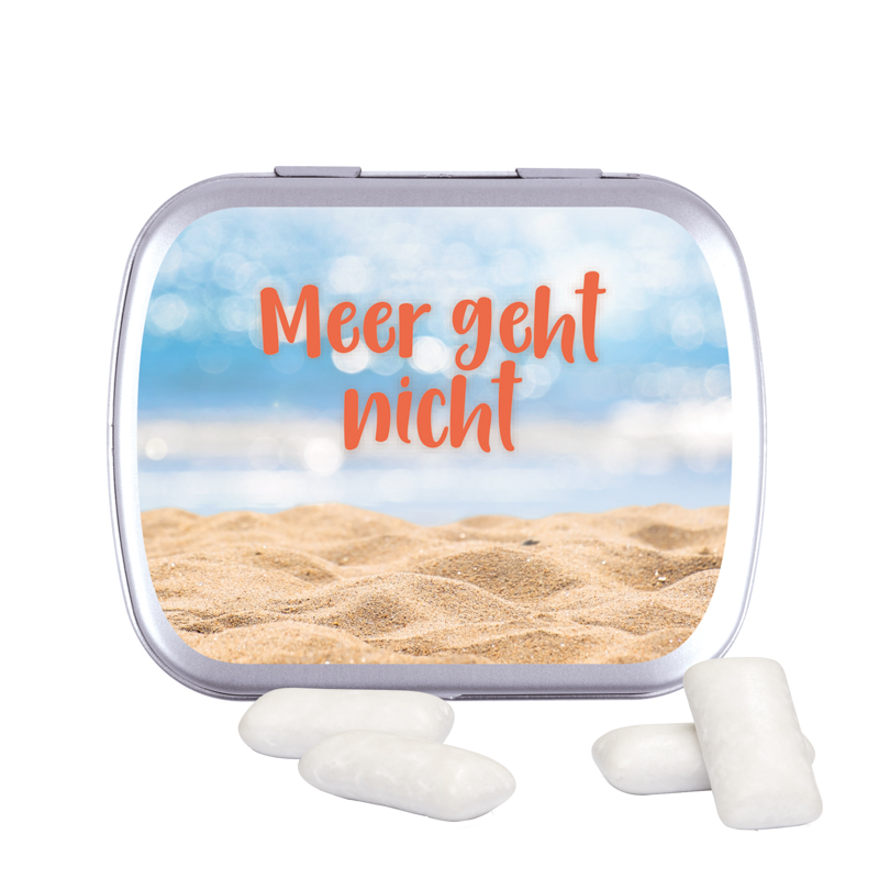 Klappdose, silber-blank, KoRo Menthol Kaugummi