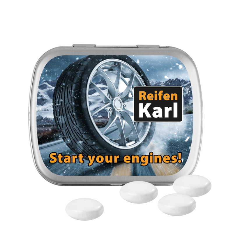 Klappdose, matt-silber, Mentos Kaudragee Mint