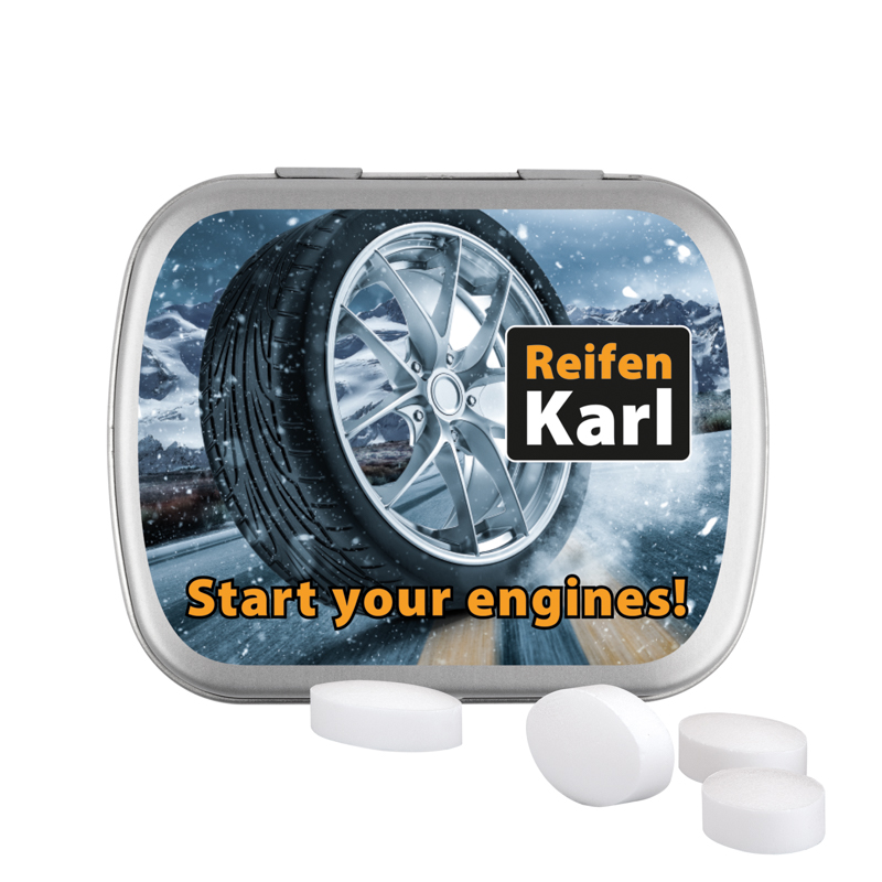 Klappdose, matt-silber, Pfeffi zuckerfreie Pfefferminzpastillen