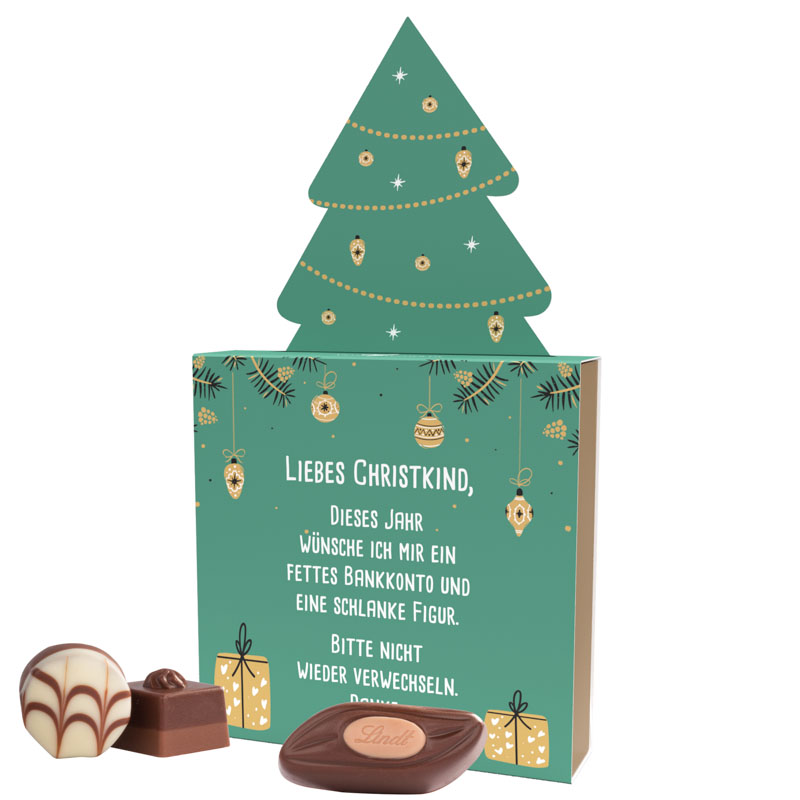 Lindt Präsent im Werbeschuber „Tannenbaum“, Lindt Mini Pralinés