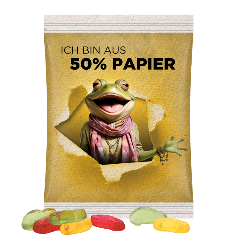 Maxitüte, Folie mit ca. 50% Papieranteil, weiß, Trolli Fruchtgummi Autos