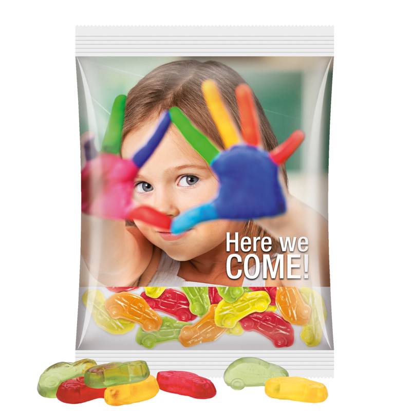 Maxitüte, Folie transparent, Trolli Fruchtgummi Autos, bunt gemischt
