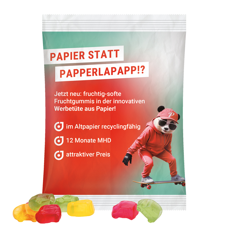 Maxitüte, recyclingfähiges PapierPlus Pro weiß, Trolli Fruchtgummi Auto-Mischung