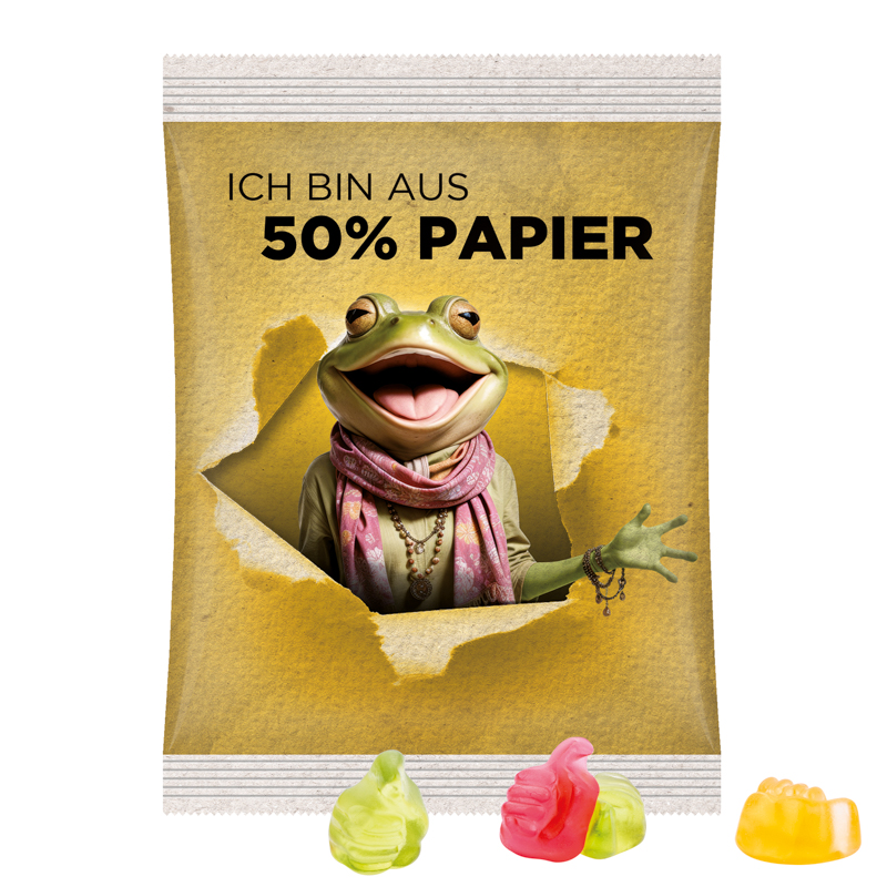 Maxitüte, Folie mit ca. 50% Papieranteil, weiß, Trolli Fruchtgummi Daumen