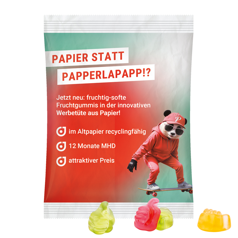 Maxitüte, recyclingfähiges PapierPlus Pro weiß, Trolli Fruchtgummi Daumen