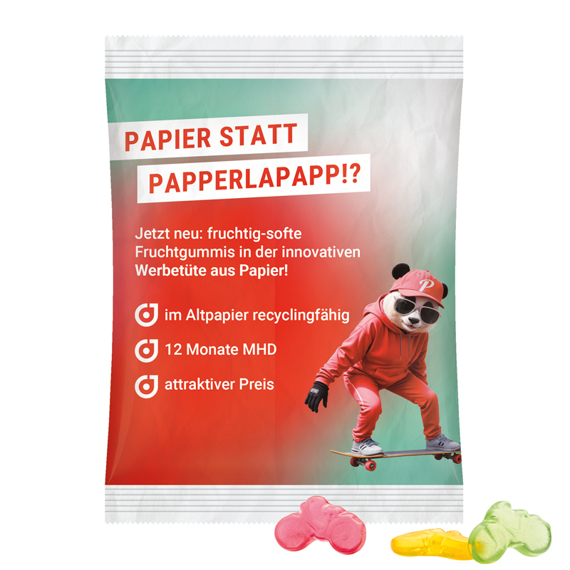 Maxitüte, recyclingfähiges PapierPlus Pro weiß, Trolli Fruchtgummi Fahrrad