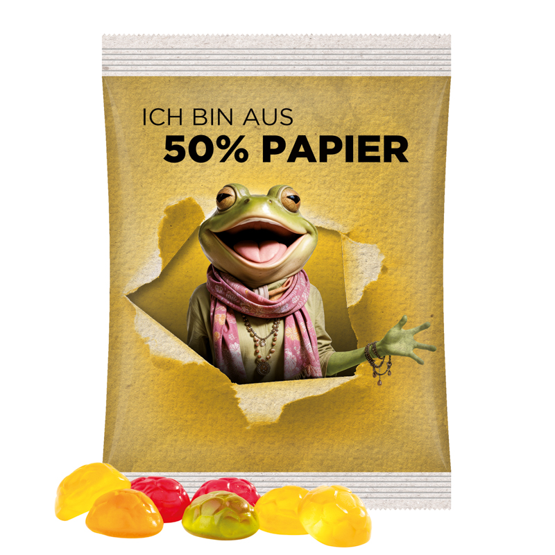 Maxitüte, Folie weiß mit ca. 50% Papieranteil, Trolli Fruchtgummi Fußbälle