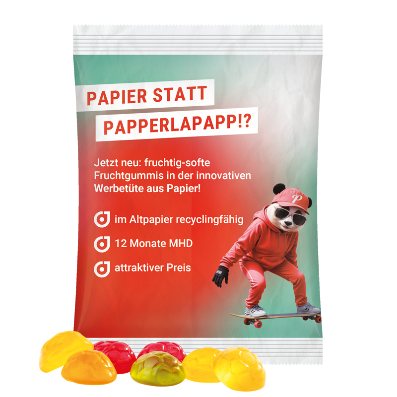 Maxitüte, recyclingfähiges PapierPlus Pro weiß, Trolli Fruchtgummi Fußbälle