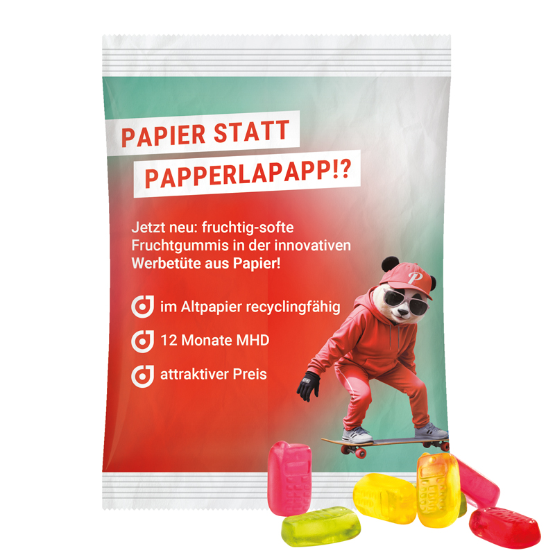 Maxitüte, recyclingfähiges PapierPlus Pro weiß, Trolli Fruchtgummi Handy