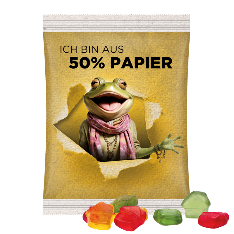 Maxitüte, Folie mit ca. 50% Papieranteil, weiß, Trolli Fruchtgummi Haus