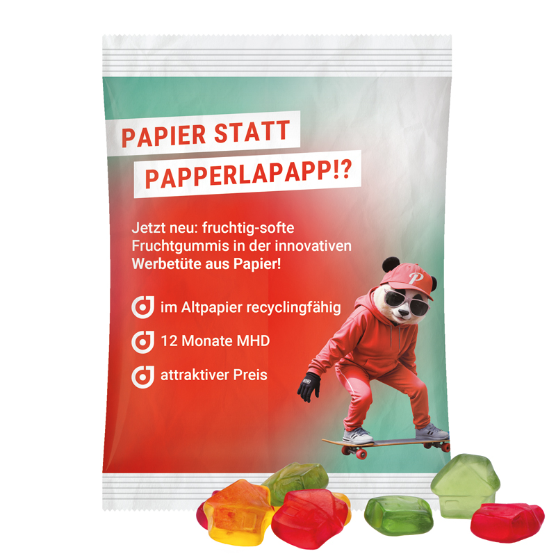 Maxitüte, recyclingfähiges PapierPlus Pro weiß, Trolli Fruchtgummi Haus
