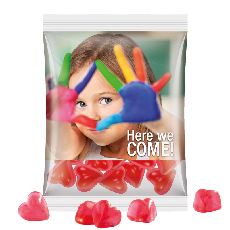 Maxitüte, Folie transparent, Trolli Fruchtgummi Herz rot
