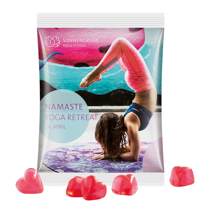 Maxitüte, Folie weiß, Trolli Fruchtgummi Herz rot