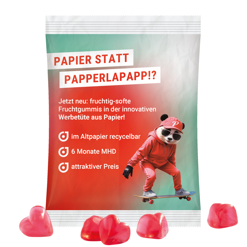 Maxitüte, recyclingfähiges Papier weiß, Trolli Herz rot