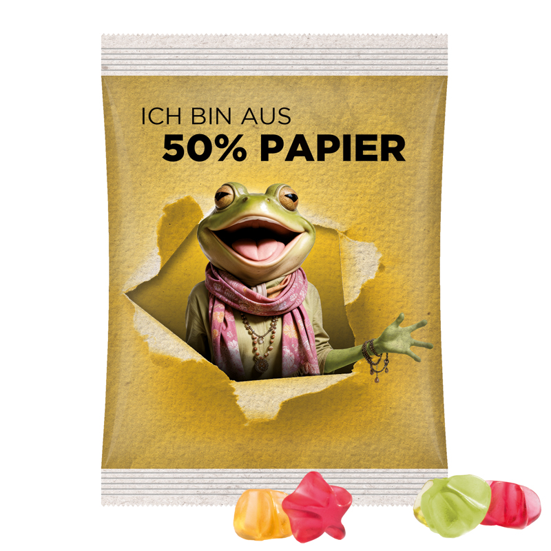 Maxitüte, Folie mit ca. 50% Papieranteil, weiß, Trolli Fruchtgummi Sterne