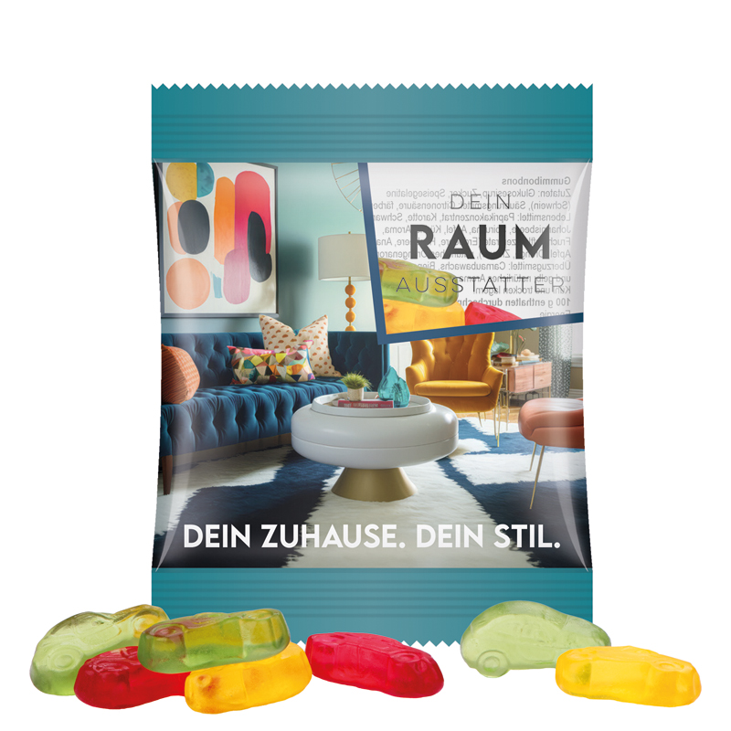Minitüte 10 g, Folie transparent, Trolli Fruchtgummi Autos