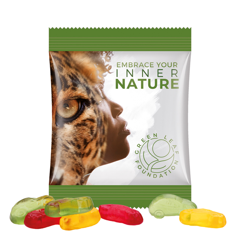 Minitüte 10 g, Folie weiß, Trolli Fruchtgummi Autos