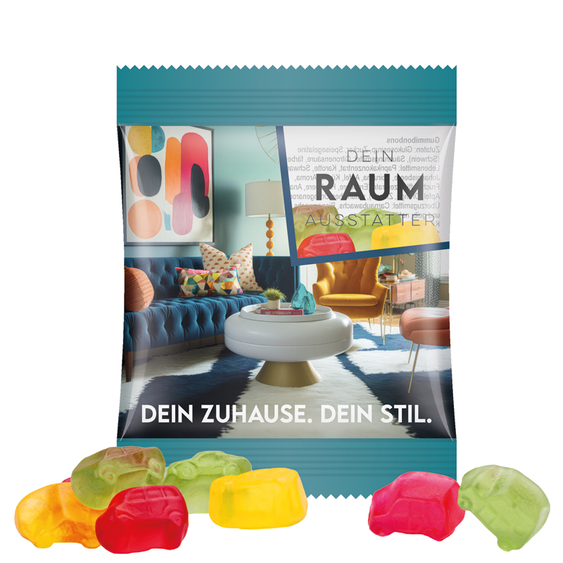 Minitüte 10 g, Folie transparent, Trolli Fruchtgummi Auto-Mischung