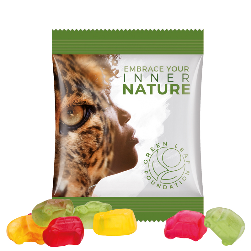 Minitüte 10 g, Folie weiß, Trolli Fruchtgummi Auto-Mischung