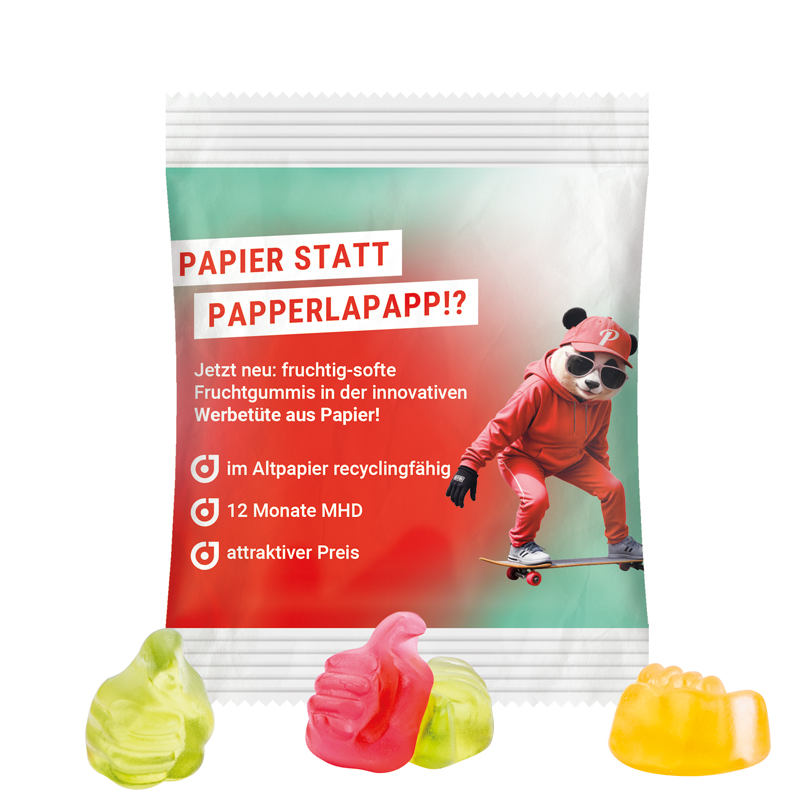 Minitüte 10 g, recyclingfähiges PapierPlus Pro weiß, Trolli Fruchtgummi Daumen