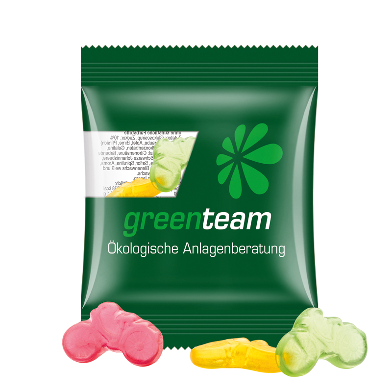 Minitüte 10 g, kompostierbare Folie transparent, Trolli Fruchtgummi Fahrrad