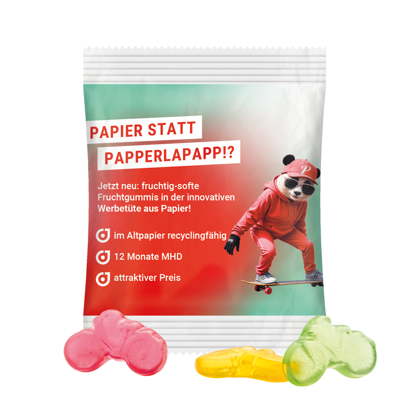 Minitüte 10 g, recyclingfähiges PapierPlus Pro weiß, Trolli Fruchtgummi Fahrrad