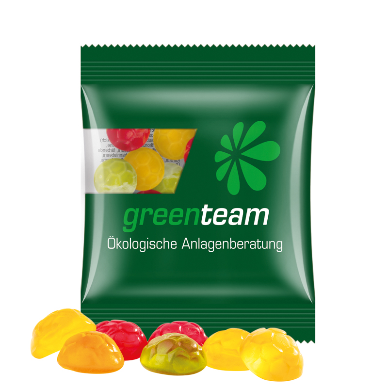 Minitüte 10 g, kompostierbare Folie transparent, Trolli Fruchtgummi Fußbälle