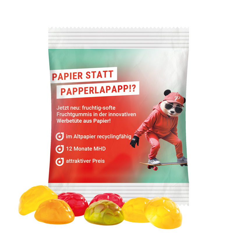 Minitüte 10 g, recyclingfähiges PapierPlus Pro weiß, Trolli Fruchtgummi Fußbälle
