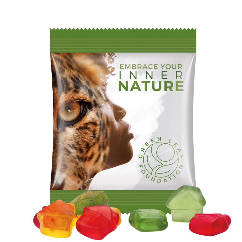 Minitüte 10 g, Folie weiß, Trolli Fruchtgummi Haus