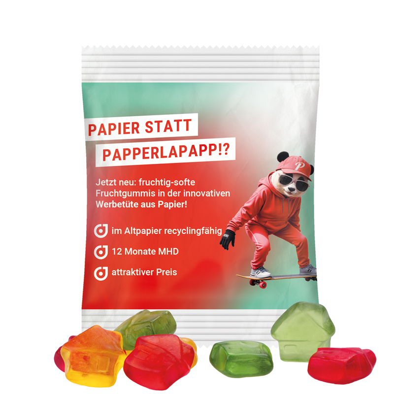 Minitüte 10 g, recyclingfähiges PapierPlus Pro weiß, Trolli Fruchtgummi Haus