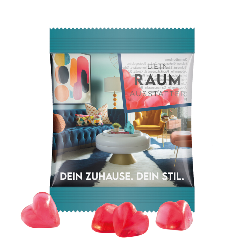 Minitüte 10 g, Folie transparent, Trolli Fruchtgummi Herz rot, Erdbeergeschmack