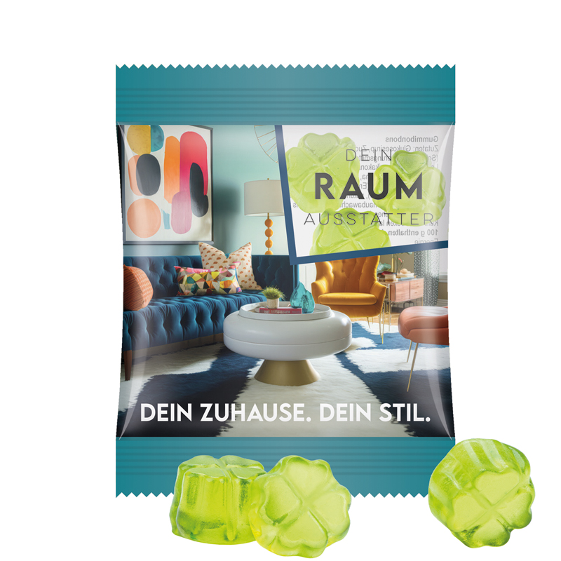 Minitüte 10 g, Folie transparent, Trolli Fruchtgummi Kleeblatt