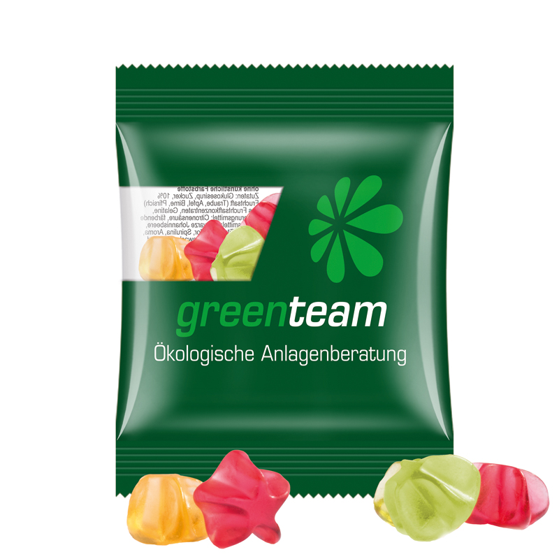 Minitüte 10 g, kompostierbare Folie transparent, Trolli Fruchtgummi Sterne