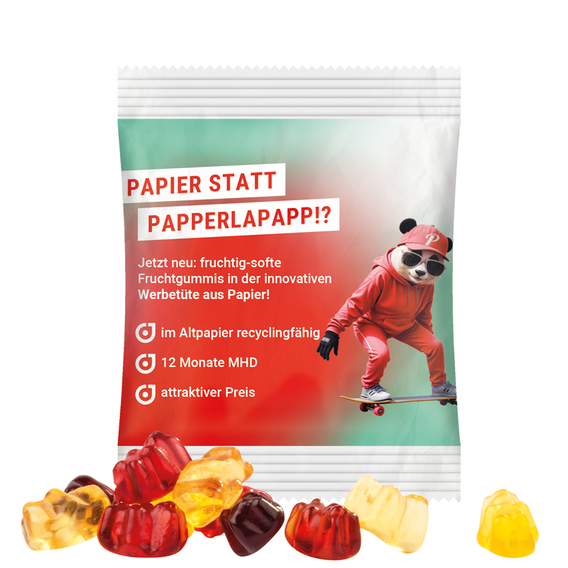 Minitüte 10 g, recyclingfähiges PapierPlus Pro weiß, Trolli Fruchtgummibären, 30 % Fruchtsaftqualität