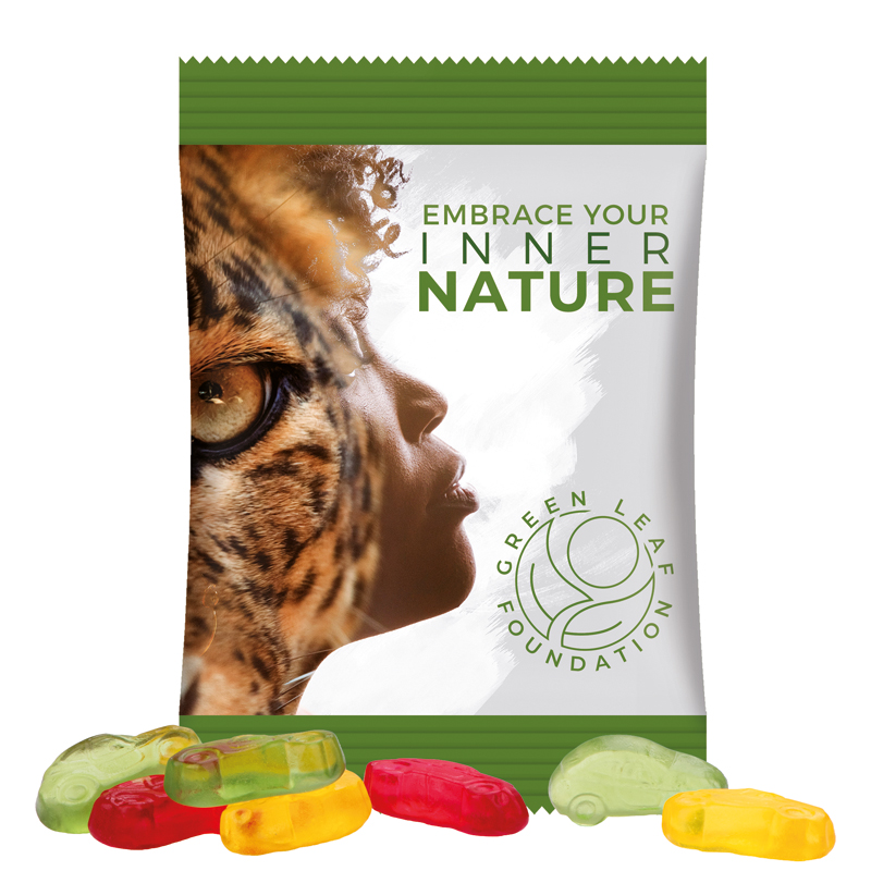 Minitüte 15 g, Folie weiß, Trolli Fruchtgummi Autos