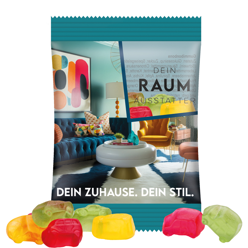 Minitüte 15 g, Folie, transparent, Trolli Fruchtgummi Auto-Mischung